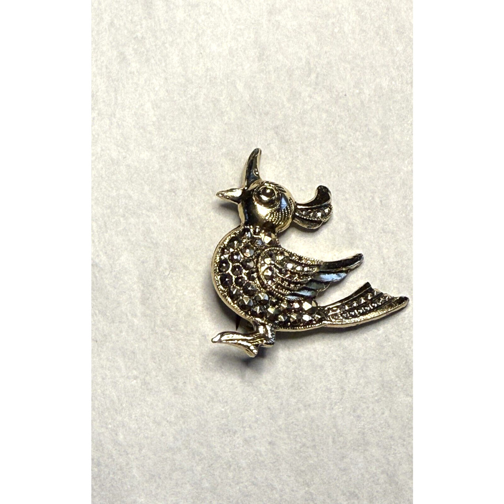 Vintage Open Mouth Bird Brooch Bird Retro Gold Tone Signed Germany Pin MCM GUC